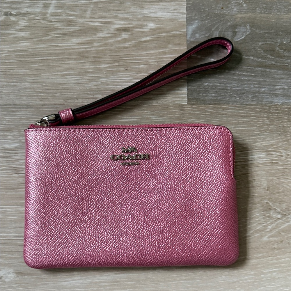 Coach Metallic Pink Leather Wristlet Pouch